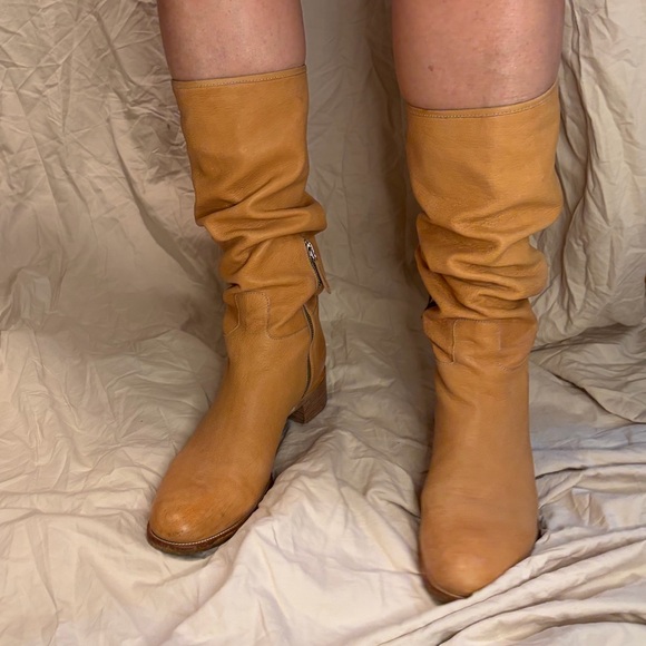 Prada Vintage Slouch Leather Mid-Calf Boots Camel Tan Made in Italy Size 41 / 10 - Picture 7 of 9